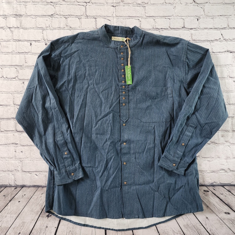 Civilian Heritage SW779 Mens XXL Irish Grandfather Shirt Blue Stripe Band Collar